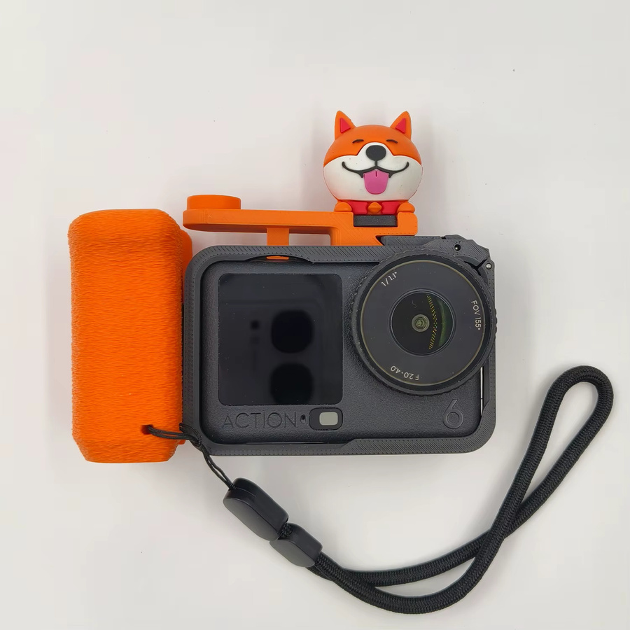 DJI Osmo Action 6 Zubehör-Set in Orange mit Schutzkäfig, Griff und Auslösestange mit Blitzschuh aus stabilem PLA - Bild 2