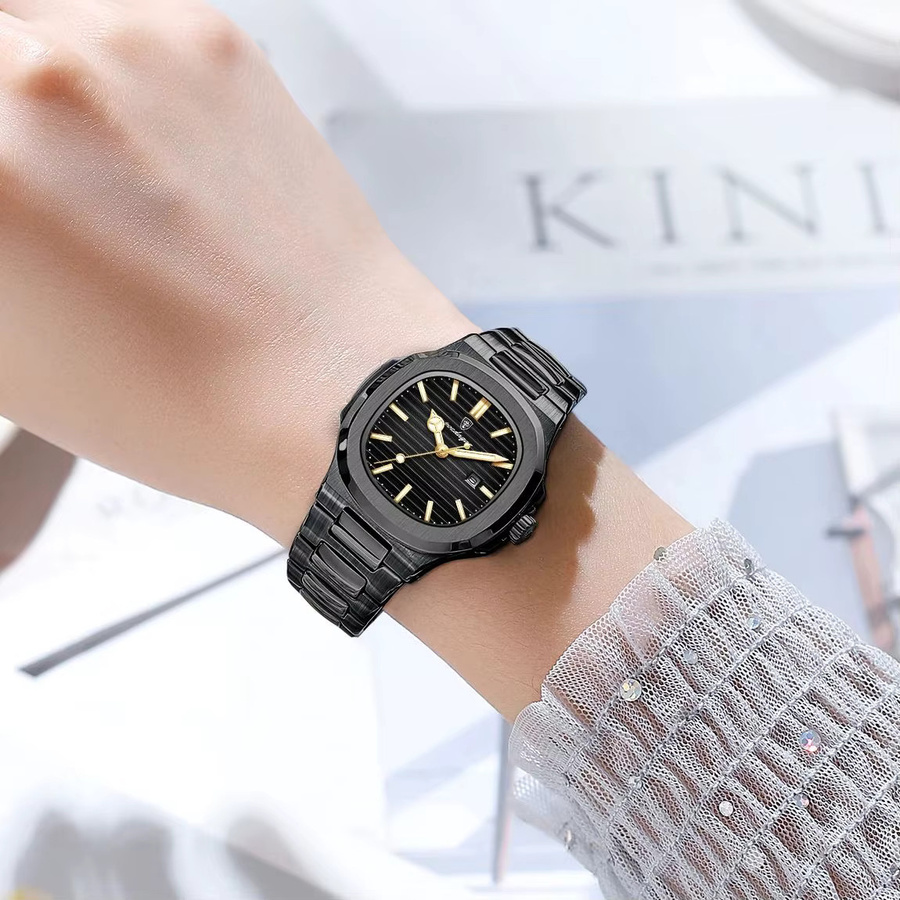 POEDAGAR Armbanduhr Edelstahl, Quarz, Datum, Leuchtzeiger, Silber, Damen - Bild 5