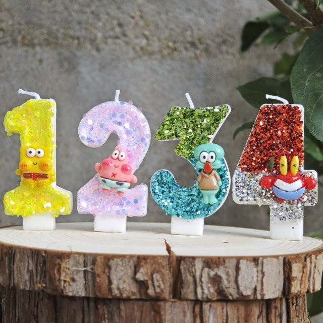 Potdemiel SpongeBob Schwammkopf Geburtstagstortenkerze in Multicolour als Cartoon Tortendekoration für Kinderpartys - Bild 1