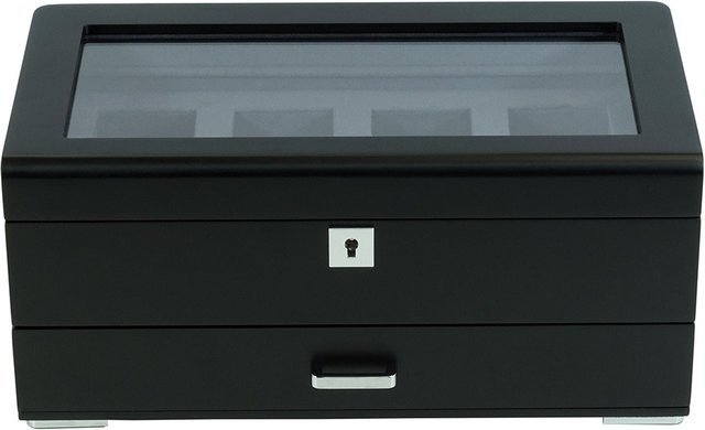 Rothenschild Uhrenbox RS-3421-4-BL-CHA in Schwarz mit grauem Samt und Schublade - Bild 1