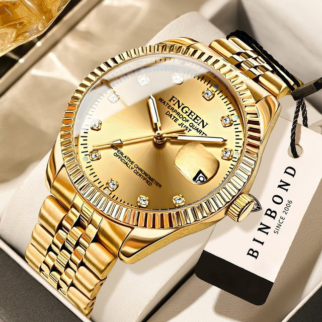 BINBOND Armbanduhr Quarz, Edelstahl, Gold, Herren, Analoguhr - Bild 1