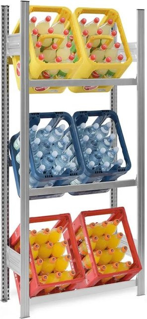 PROREGAL Getränkekistenregal Stecksystem T-Profil aus verzinktem Stahl, H x B x T: 175 x 75 x 30 cm, 3 Ebenen mit 100 kg Fachlast - Bild 1