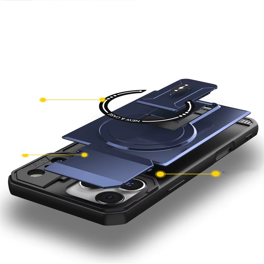 Xeber Magnetische Rüstung Schutzhülle für iPhone mit Kamera-Abdeckung und Klappständer, Farbe: Blau, Kompatibel mit MagSafe - Bild 3