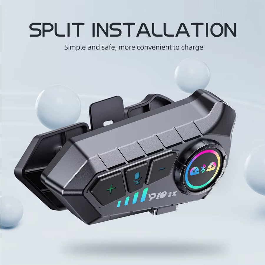 Kebidumei YP10 2X Kabelloses Bluetooth 5.3 Motorradhelm-Intercom-Headset in Schwarz mit 300 m Reichweite und wasserdichter In-Ear Lautsprecher-Kopfhörer - Bild 3
