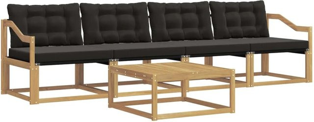 vidaXL Outdoor-Sofagarnitur aus Akazienholz mit Textilene-Bezug und Polstern, 5-teiliges Set in Weiß und Schwarz, B/T/H: 79 x 79 x 37 cm - Bild 1