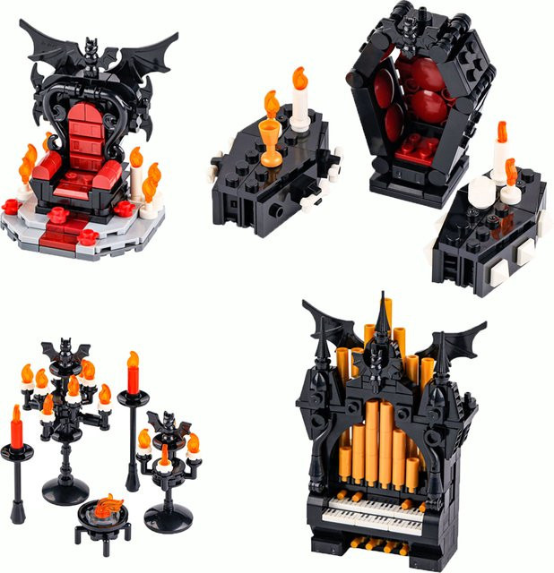 BRICKPANDA MOC Halloween Skelett Horde Bausteine Set Dunkles Schloss mit Vampirthron DIY Mittelalterliche Ziegel Fantasy Sammlerstück aus Kunststoff - Bild 1