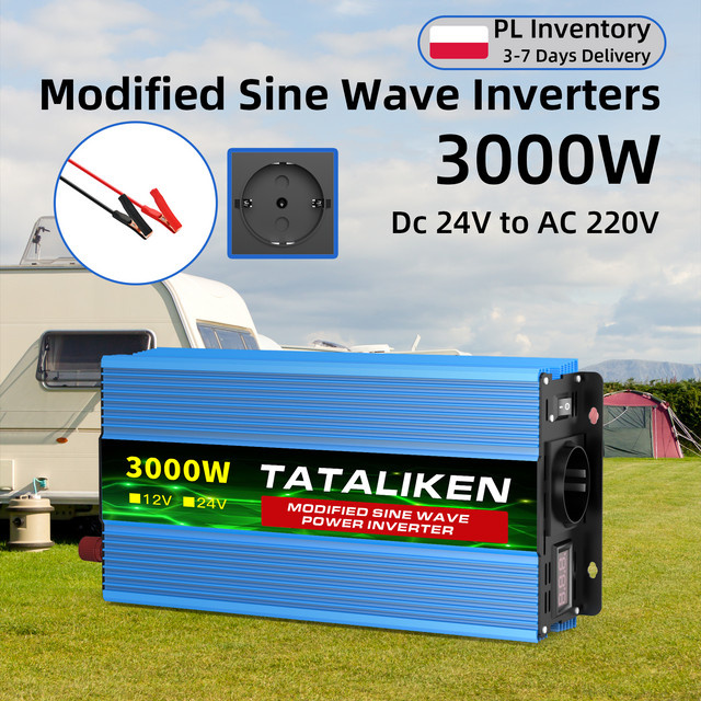 TATALIKEN Stromwandler 24V auf 220V mit 3000W Digitalanzeige und intelligenter Temperaturregelung für Auto und Elektronik - Bild 1