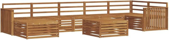 vidaXL Sofagarnitur aus Massivholz Akazie in Braun, 8-teiliges Ecksofa-Set mit Tisch und Hockern im modernen L-Shape Design - Bild 1