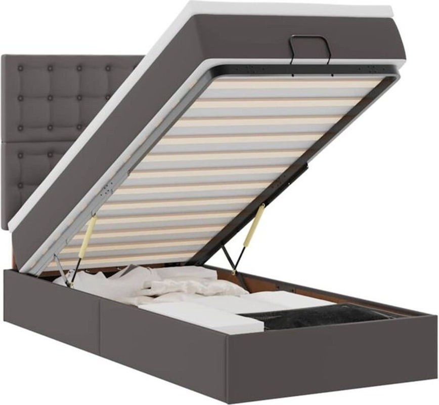 vidaxl Ottoman Polsterbett mit Matratze und LED in Grau aus Kunstleder B/T/H: 80 x 200 x 118 cm - Bild 1