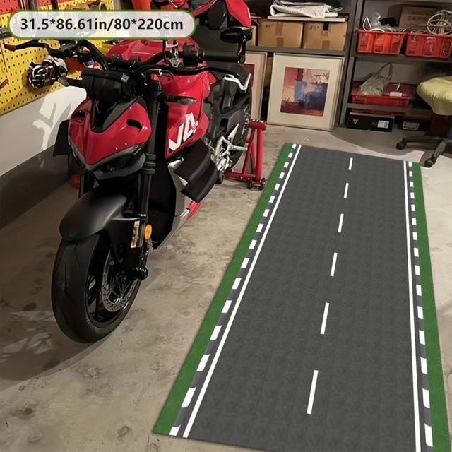 VIKAMA Rennmotorrad-Fahrradmatte mit minimalistischem Road Track Muster in Grau, Rechteckig - Bild 1