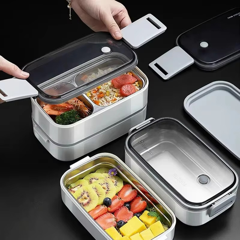 HOCOSHINE Lunchbox aus 304 Edelstahl in Pink, 2 Schichten, mikrowellengeeignet und tragbar - Bild 2