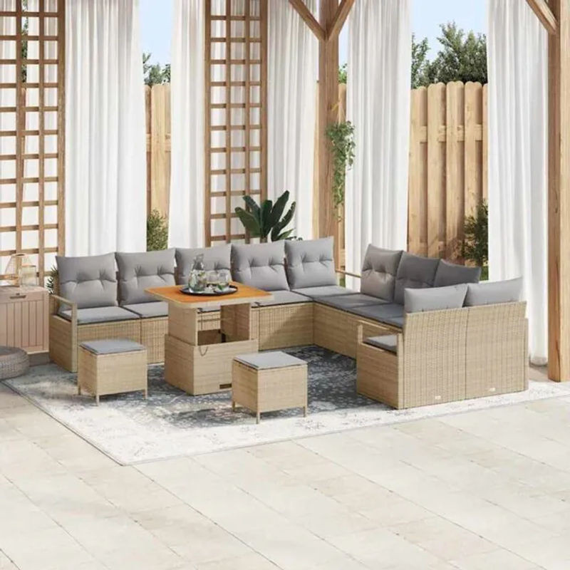 vidaXL Garten-Sofa-Set aus Poly-Rattan mit 13 Kissen in Beige - Bild 1