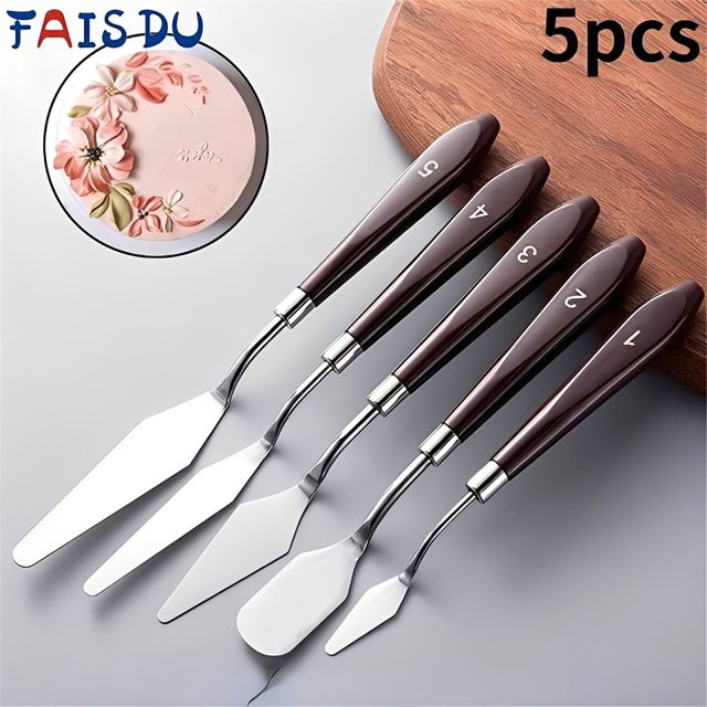 FAIS DU 5er Set Kuchencreme-Spachtel aus Edelstahl in Silber und Braun zum Dekorieren und Backen - Bild 1