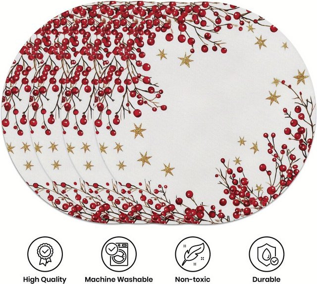 VIKAMA 4-teiliges Tischset Set Red Berry Gold Star für die Tischdekoration - Bild 1