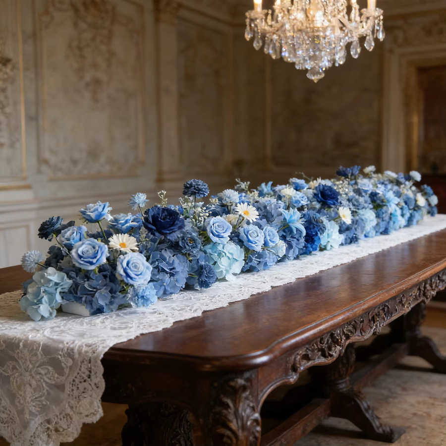 Uflower Künstliche Blaue Rosen Luxuriöse Blumenreihe für Tischdekoration, Hochzeit und Wanddekoration - Bild 2
