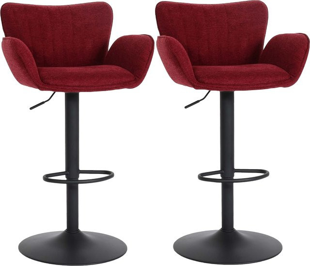 2er-Set Barhocker MCW-M67 mit Armlehnen und Fußablage, drehbarer Barstuhl aus Stoff und Eisen, Farbe: Bordeaux/Schwarz - Bild 1