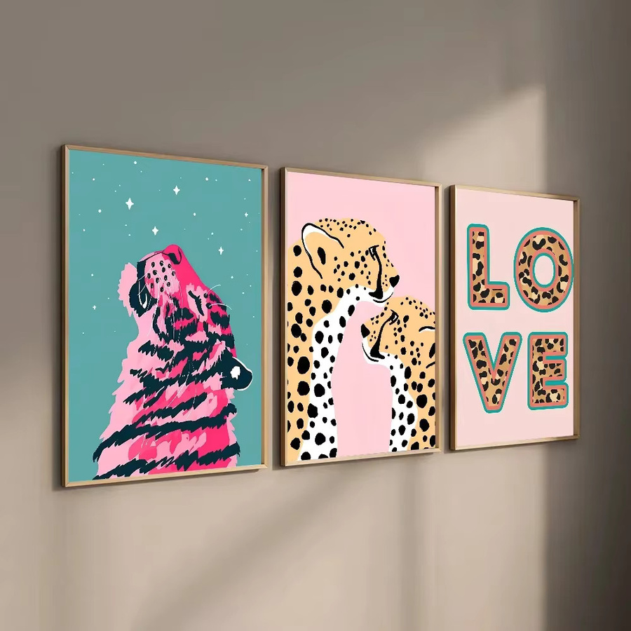 Kayou Wandposter Abstraktes Tiger-Leopard-Mädchen mit Regenbogen-Motiv, selbstklebender wasserfester Papieraufkleber, Mehrfarbig - Bild 2