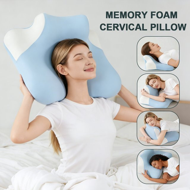 Ergonomisches Foreverlily Keilkissen aus Memory-Schaum in Blau mit abnehmbarem Kissenbezug - Bild 1