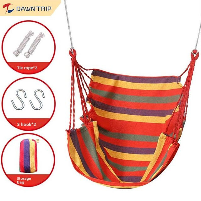 DAWN TRIP Hängemattenstuhl im Boho-Stil mit Streifenmuster, mehrfarbig Orange, Hängesessel aus Baumwolle für Terrasse und Garten, belastbar bis 136 kg - Bild 1
