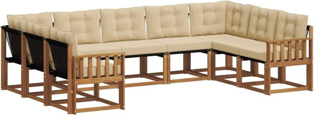 vidaXL Outdoor-Sofagarnitur aus Akazienholz in Natur und Beige mit Textilene-Elementen und Polstern - Bild 1
