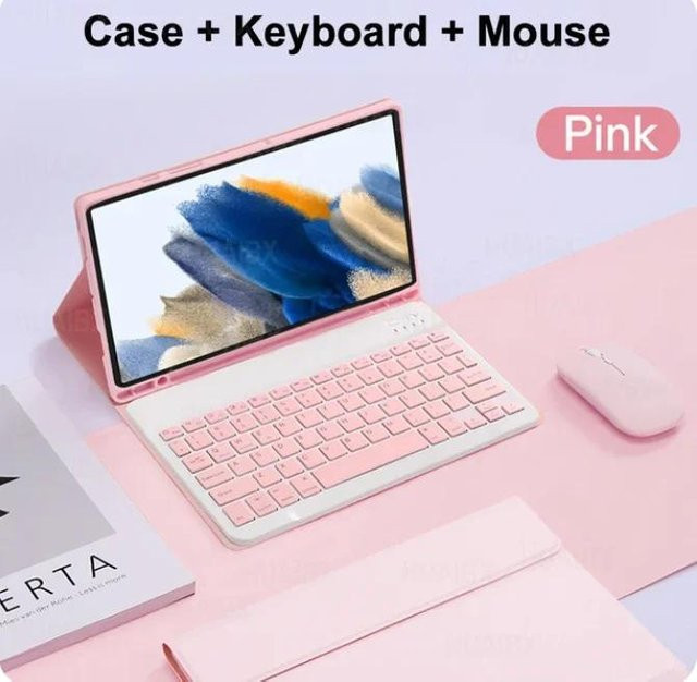 Samsung Tablet-Tastaturhülle für Galaxy Tab A8 SM-X200 X205 X207 10,5 Zoll mit abnehmbarer englischer Tastatur in Pink - Bild 1