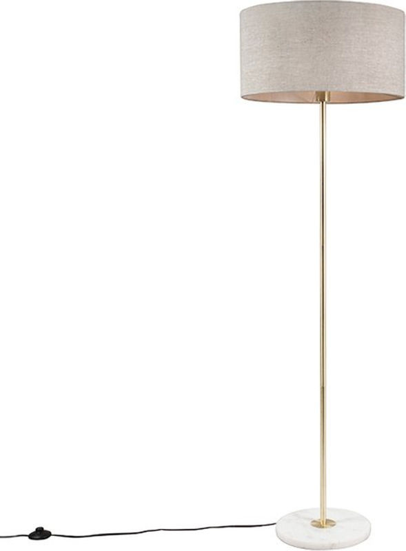 Kaso Messing Stehlampe in Gold mit grauem Stoffschirm und Marmorfuss für E27 Höhe: 165 cm - Bild 1