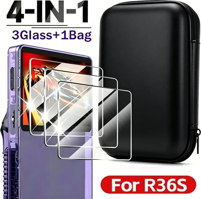 Anbernic R36S 4-in-1 Schutzset mit Hülle, Displayschutzfolie aus gehärtetem Glas und Reise-Tragetasche - Bild 1