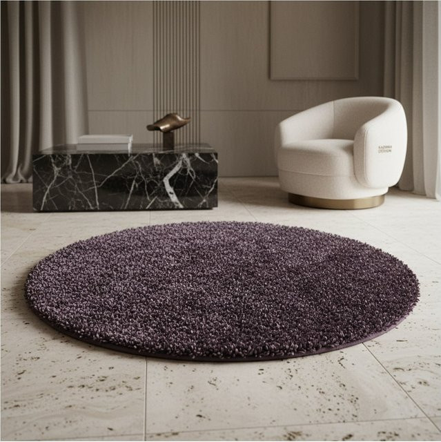 Hochflorteppich SPREE von Kadima Design, einfarbig, Violett, Durchmesser: 120 cm - Bild 1