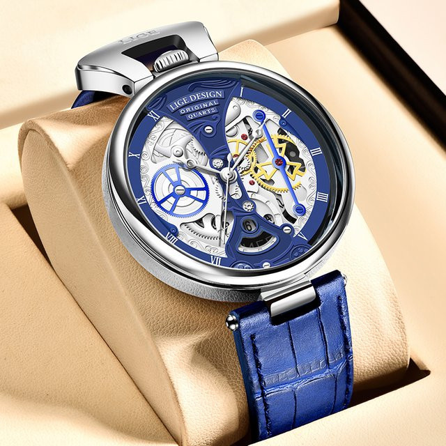 LIGE Armbanduhr Quarz, Leder, Blau, Herren - Bild 1