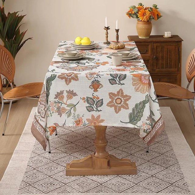 Dekorative Tischdecke von Super Six aus Baumwolle und Leinen mit floralem Pflanzendruck, quadratisch, Mehrfarbig, B/B: 132 x 132 cm - Bild 1