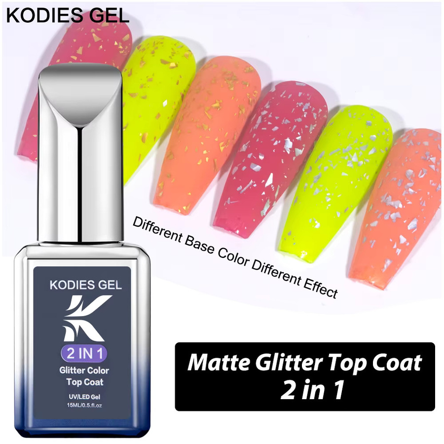 KODIES GEL Matte Glitter Top Coat Nagellack, 15 ml, Silber Gold - Bild 2
