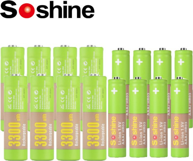 Soshine AA AAA 1,5 V Lithium-Akkus in Grün mit 1100mWh und 3300mWh für Gamepads, Controller, Fernbedienungen und Kameras - Bild 1