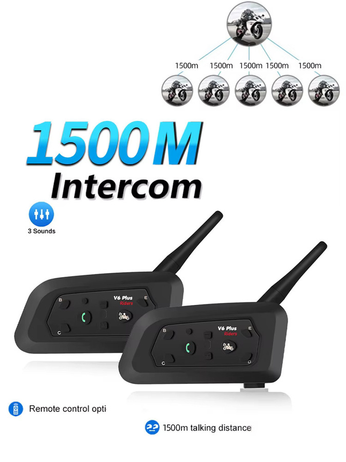 kebidumei V6 PLUS Motorradhelm-Gegensprechanlage Bluetooth-Headset in Schwarz mit 1500 m Reichweite für 6 Fahrer, Vollduplex-Kommunikator und wasserdichter Musik-Player - Bild 7