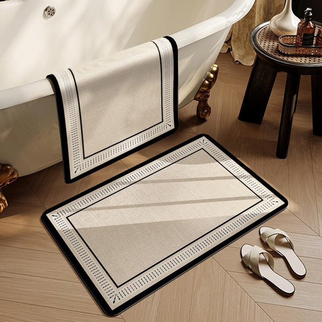 Yiran Furniture Badezimmerteppich aus Polyester, rutschfest und schnell trocknend, Beige/Mehrfarbig, B: 80 cm, T: 50 cm - Bild 1