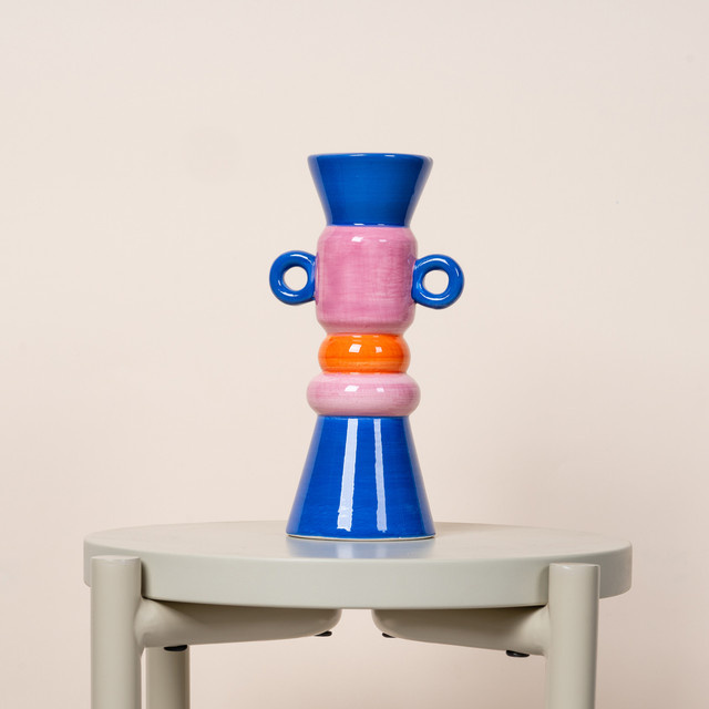 Keramik Kerzenhalter BLUME2000 Colorblocking Blau Pink Orange Multicolour - Bild 1