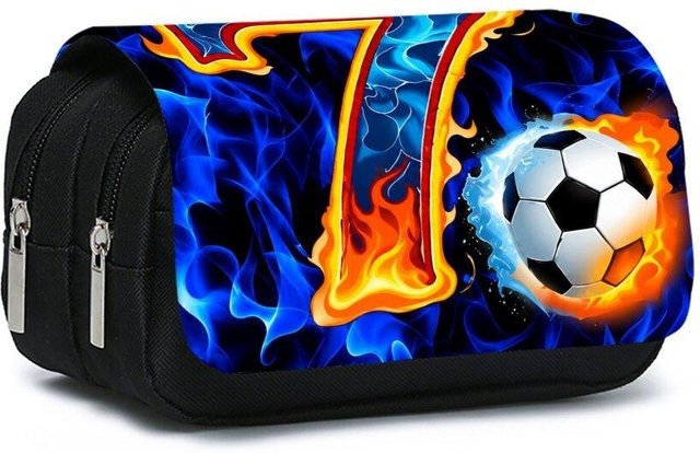 Doppellagiges Klapp-Federmäppchen mit Fußball-Aufdruck von Fancy Style Studio in Blau und Multicolour - Bild 1