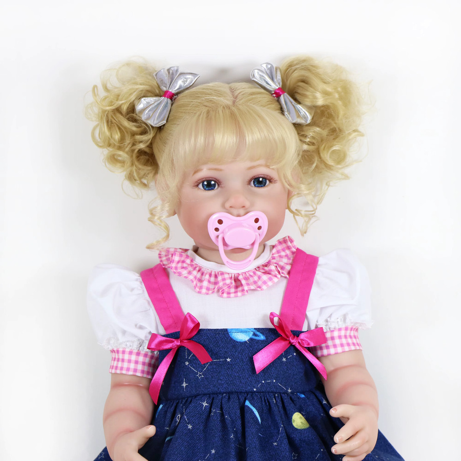 Ying Huan Mei Galaxia Girl, Reborn-Kleinkindpuppe, 22 Zoll, blond lockige Haare, helle Hautfarbe, handbemaltes Gesicht - Bild 3
