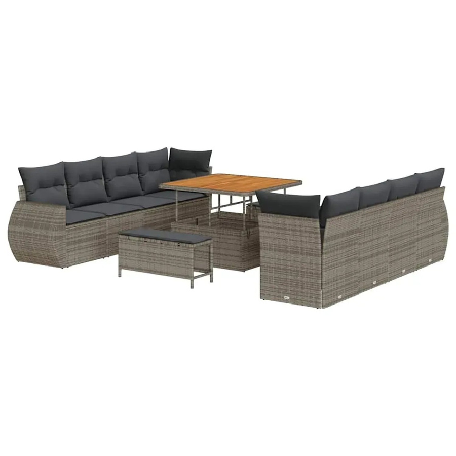 vidaXL Garten-Sofa-Set aus Poly-Rattan in Grau mit 11-teiligem Set inklusive Stauraum und Polstern - Bild 2