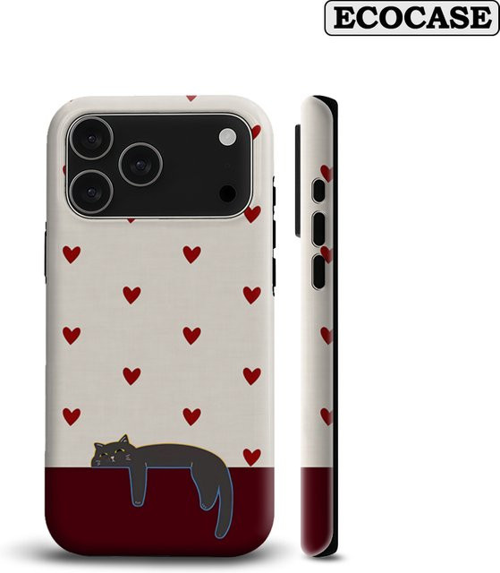 Potdemiel Magnetische Handyhülle mit Rotes Herz und Schwarze Katze für iPhone 17 16 15 14 13 Pro Max Plus, Robuste Ein- und Doppelschicht-Schutzhülle, Rot/Schwarz/Mehrfarbig - Bild 1