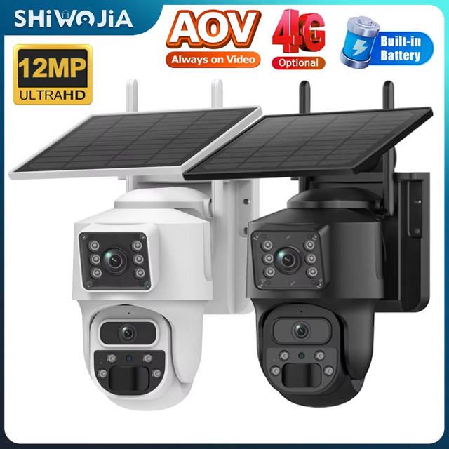 SHIWOJIA 12MP Dual-Objektiv KI-Solarkamera mit 4G SIM, 360° PTZ Außen-Sicherheitskamera mit automatischer Verfolgung und 24/7 AOV Aufnahme via UBox Pro - Bild 1