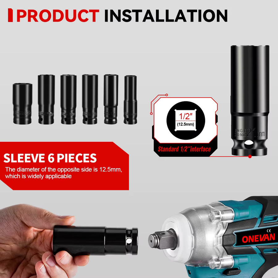 ONEVAN Universal Steckschlüssel Joint U Wobble Buchse Adapter Set, 44-teiliges Schlagschrauber Zubehör Kit, Schwarz - Bild 4