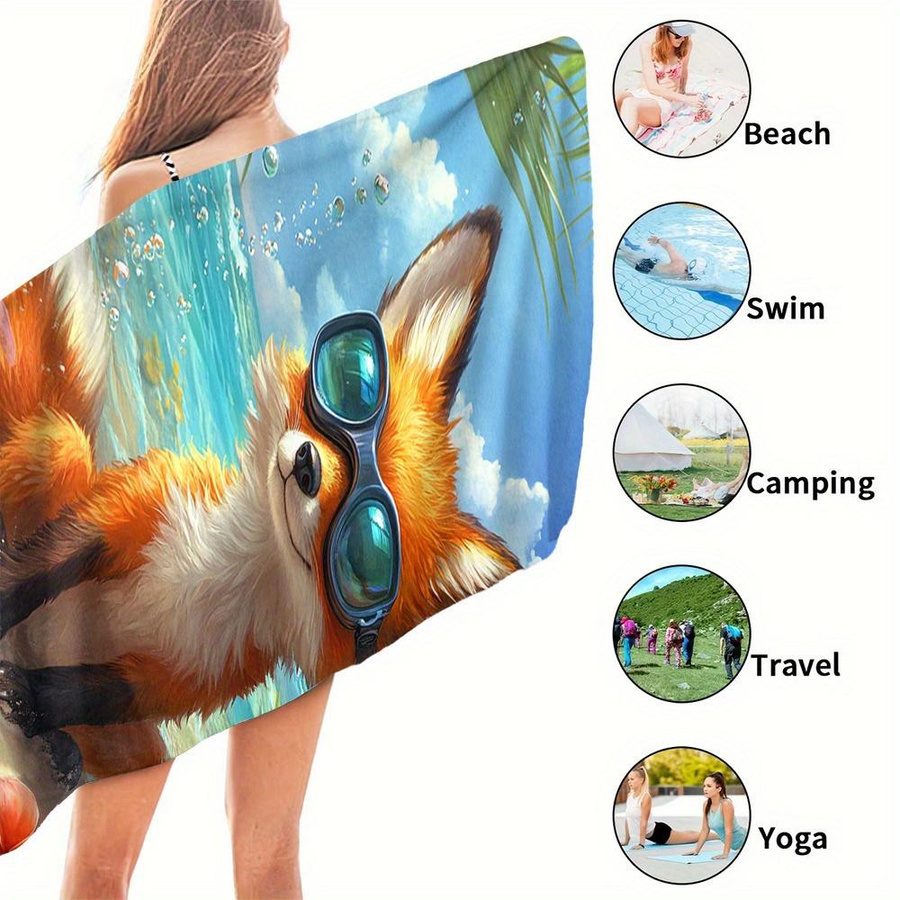 Ka Chen Muxi Strandtuch mit süßem Fuchs-Strandmuster in Weiß und Multicolour, weich und wasserabsorbierend, B: 40 cm, H: 60 cm - Bild 3