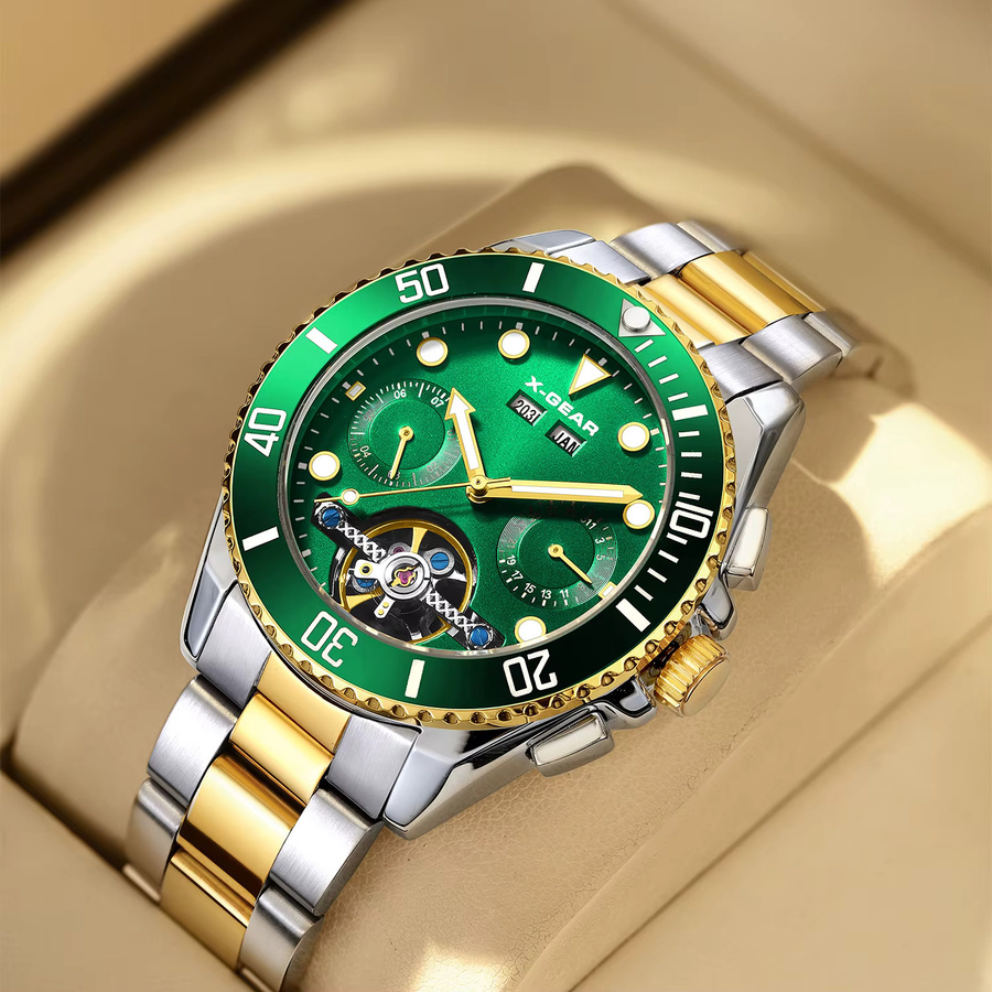 X-GEAR Armbanduhr Automatik, Edelstahl, Grün, Herren - Bild 1