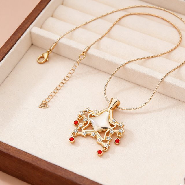 Harong Halsketten-Set, Sternförmig, rote Edelsteine, Damen, Gold - Bild 1
