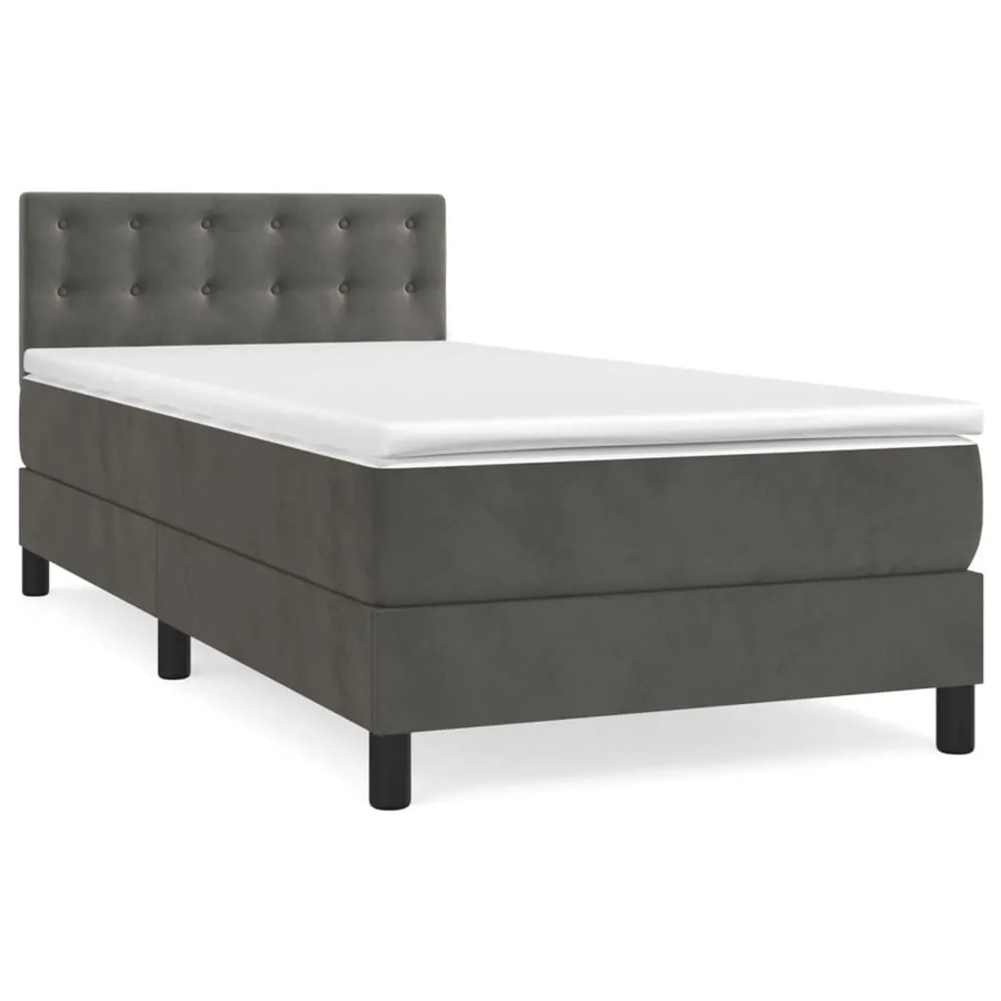 vidaXL Boxspringbett mit Matratze Dunkelgrau B/T/H: 90 x 200 x 203 cm Samt Hybrid-Design mit Taschenfederkern - Bild 2