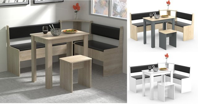 VCM Eckbankgruppe Esal Mini in Grau mit Tisch und Hockern, B/H/T: 153 x 80 x 123 cm - Bild 1