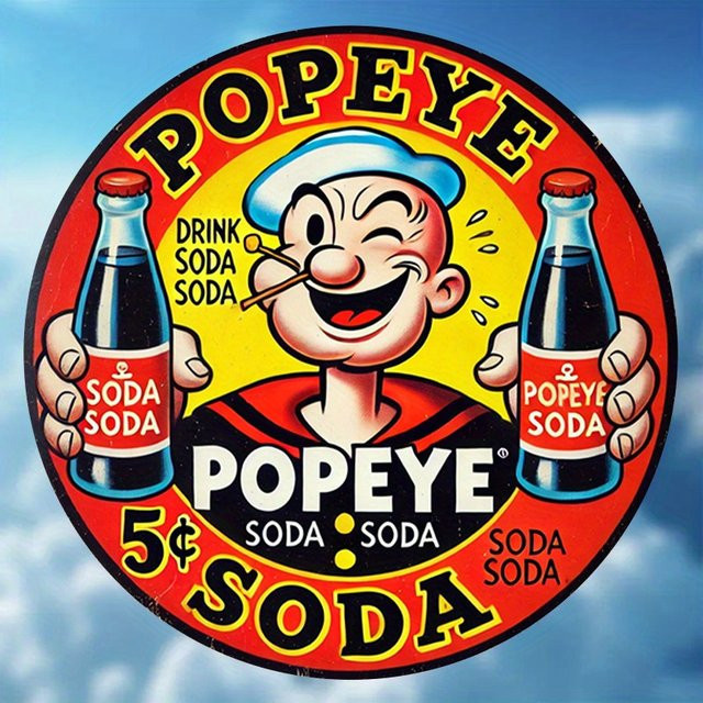 Potdemiel Popeye & Soda Vintage Metallschild rund, Durchmesser: 20,32 cm, Multicolor Wanddeko - Bild 1