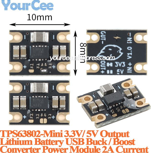 Your Cee TPS63802 Mini USB Buck/Boost Konverter Stromversorgungsmodul mit 3,3V/5V Ausgang und 2A, Schwarz, USB-C - Bild 1