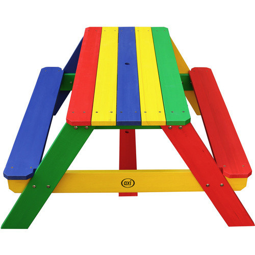 AXI Nick Kinderpicknicktisch Regenbogen mit Sonnenschirm aus Hemlockholz, blau, B/T/H: 95 x 98 x 49 cm - Bild 3