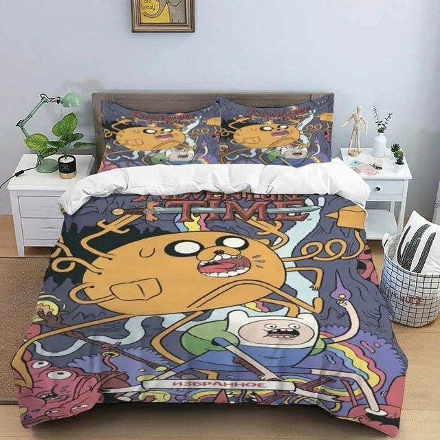 Adventure Time Finn und Jake Bettwäsche-Set mit Steppdecke aus Mikrofaser, Mehrfarbig, B/B: 228 x 228 cm - Bild 1